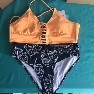 Yellow and Leaves print bikini from CupShe